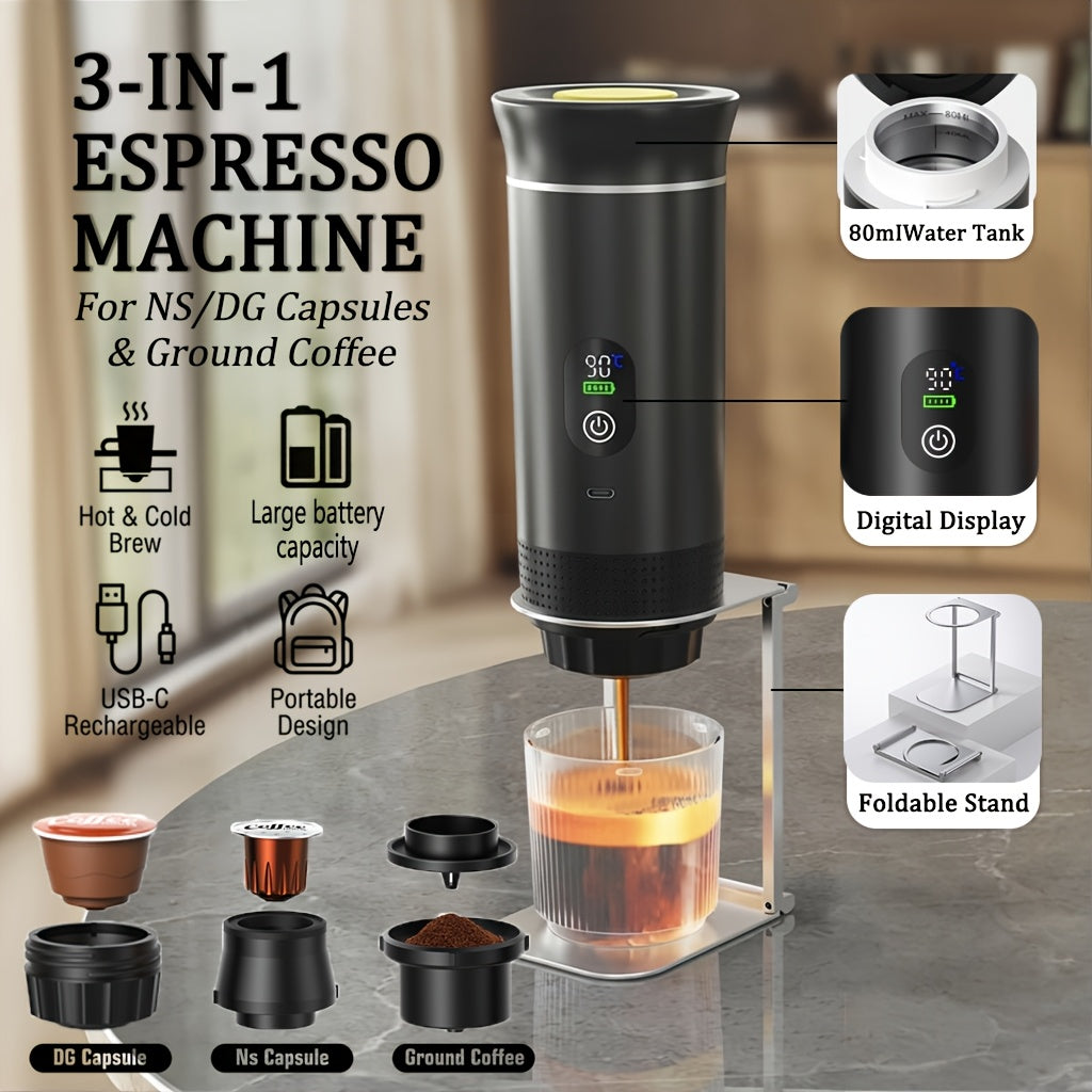 2025 Unapreena Prenosiva Espresso Maina sa Displejem Temperature i Snage USBC Brzo Punjenje Samostalno Grejanje i Hlaenje Sklopivi Stalak Kompatibilna sa KapsulamaMljevenom Kafom Kompaktna Aparat za Kafu za Kuu Kancelariju Putovanja Kamp Pri