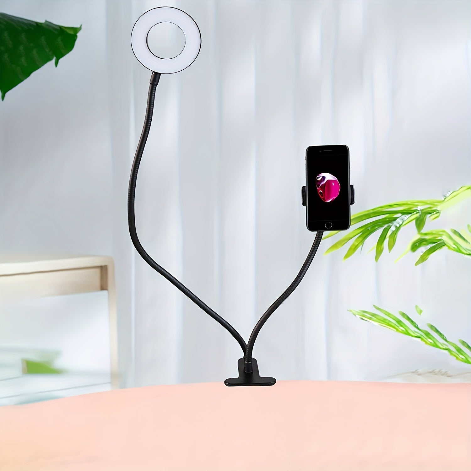 Dra za telefon sa LED svetlom dra za telefon sa tipaljkom i prstenom za selfi svetlo 2u1 stona lampa za itanje svetlo za mobilni video podesivo i rotirajue za selfije video snimanje minkanje